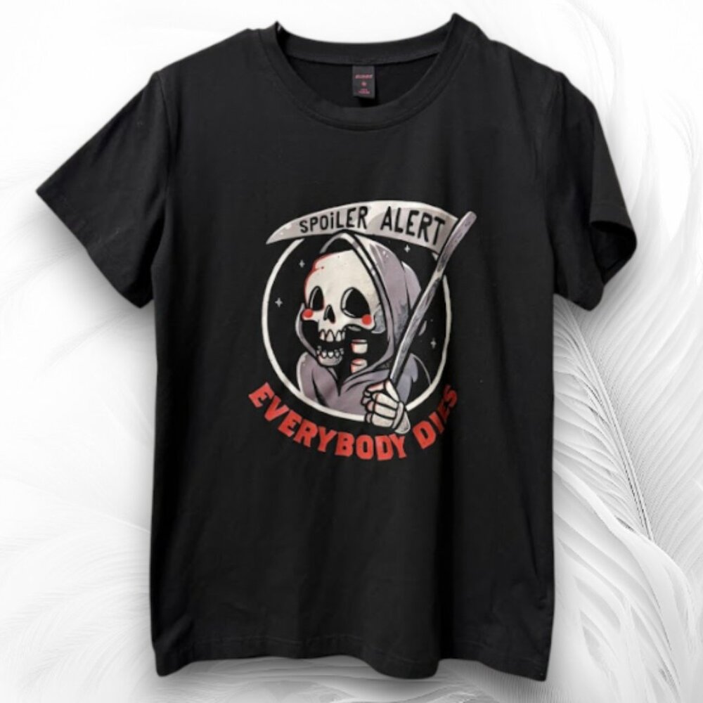 Black Graphic Spoiler Alert Everybody Dies T Shirt Size S